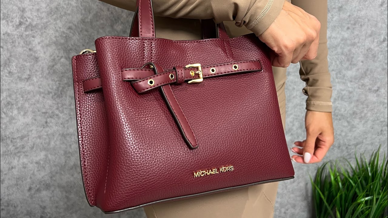 Распаковка сумки MICHAEL KORS Emilia Small Pebbled Leather Satchel (dark cherry)
