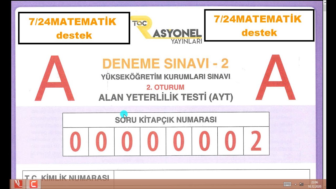 RASYONEL YAYINLARI AYT DENEME SINAVI 2 MATEMATİK SORULARININ ÇÖZÜMLERİ