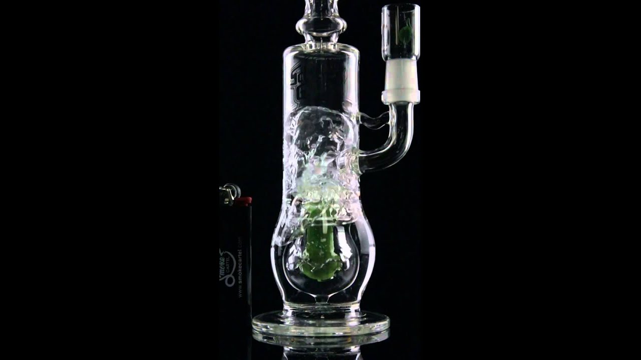 Schmitz Glass Double Barrel Bell Perc Straight Tube with Green Worked Perc