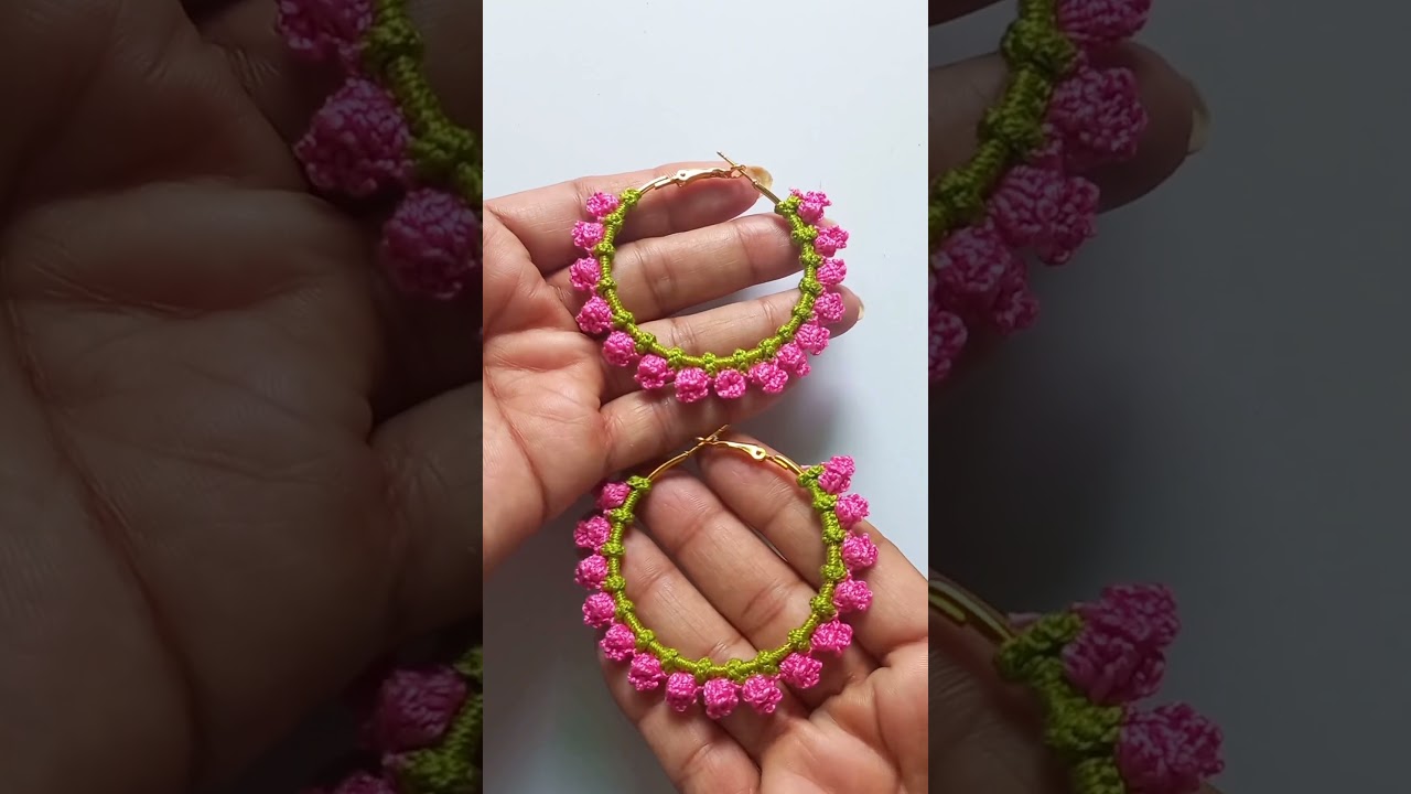 Beautiful Crochet Flower Vine Hoop Earrings