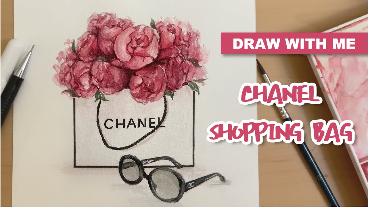 [DRAW WITH ME] Flowers in CHANEL Shopping Bag | WATERCOLOR