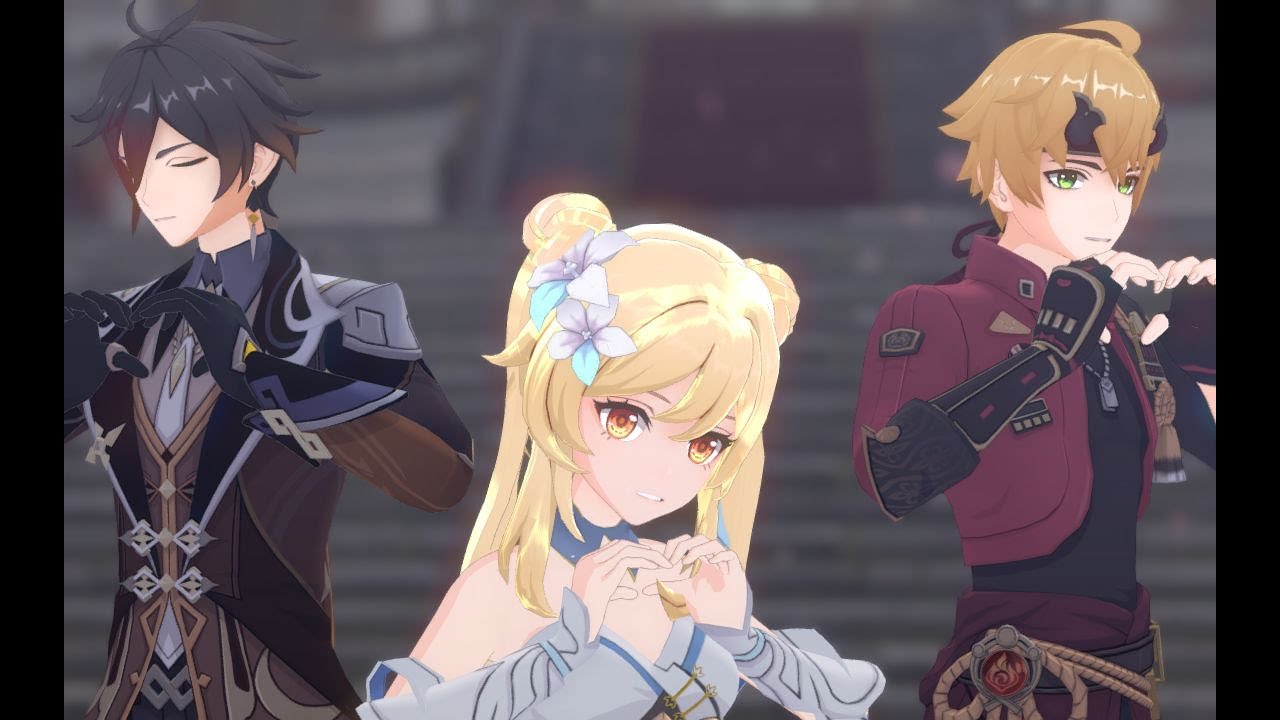 【Genshin Impact MMD/4K/60FPS】Lumine & Thoma & Zhongli【桃源恋歌】