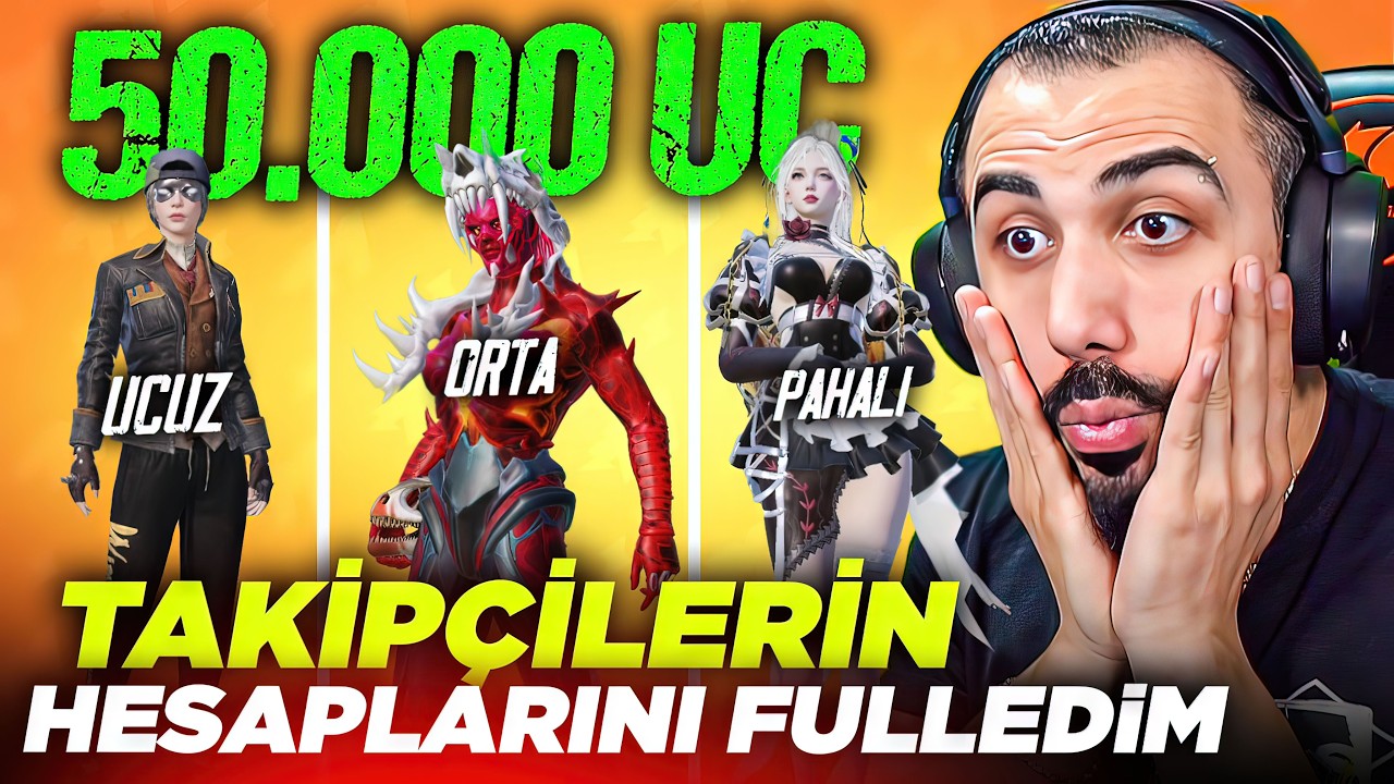 İZLEYİCİLERE 50.000 UC YÜKLEDİM!! 😱 TÜM NİHAİ SETLERİ ALDIK! | PUBG MOBILE HESAP FULLEME