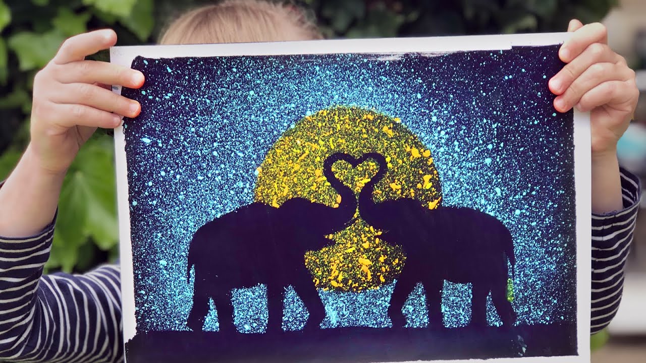 Art lessons for children - Elephant moon - Step by Step - Paint with Splashes - Recorded live lesson