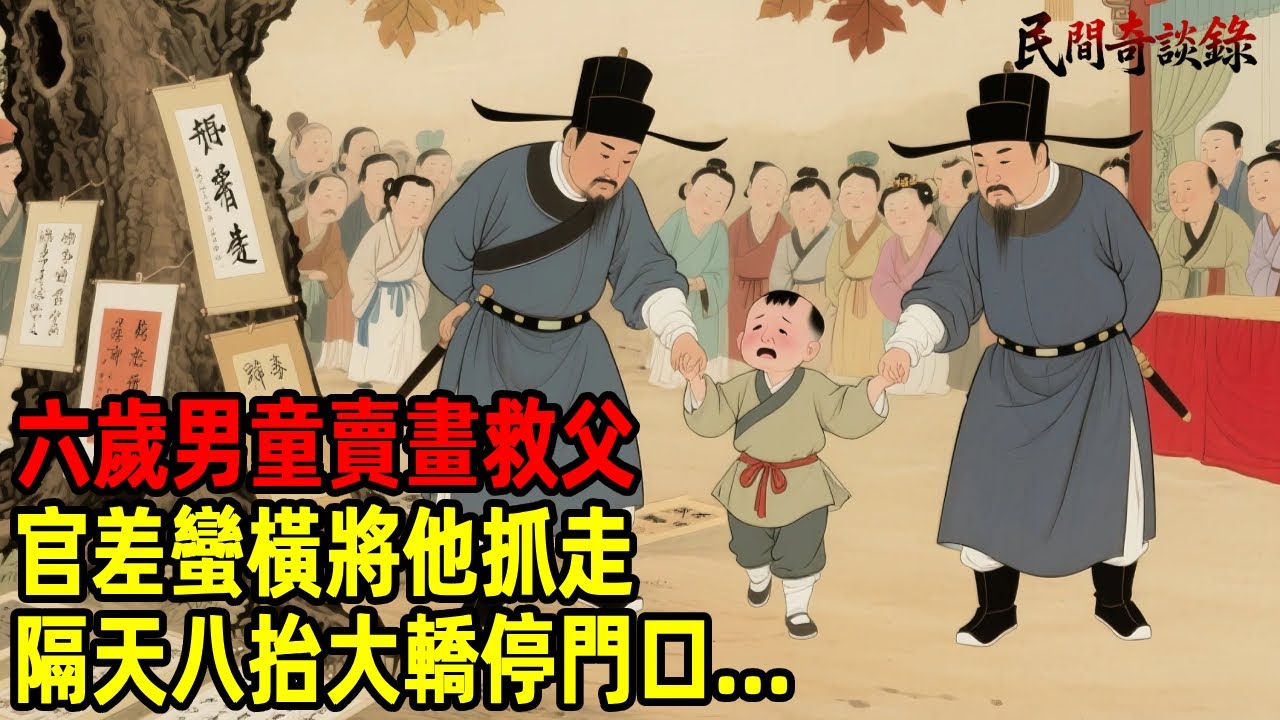 六歲男童賣畫救父，官差蠻橫將他抓走，隔天八抬大轎停門口...【民間奇談錄】【民間奇談錄】#民間故事 #台灣傳說 #懸疑故事 #銀髮頻道 #懷舊故事 #助眠故事