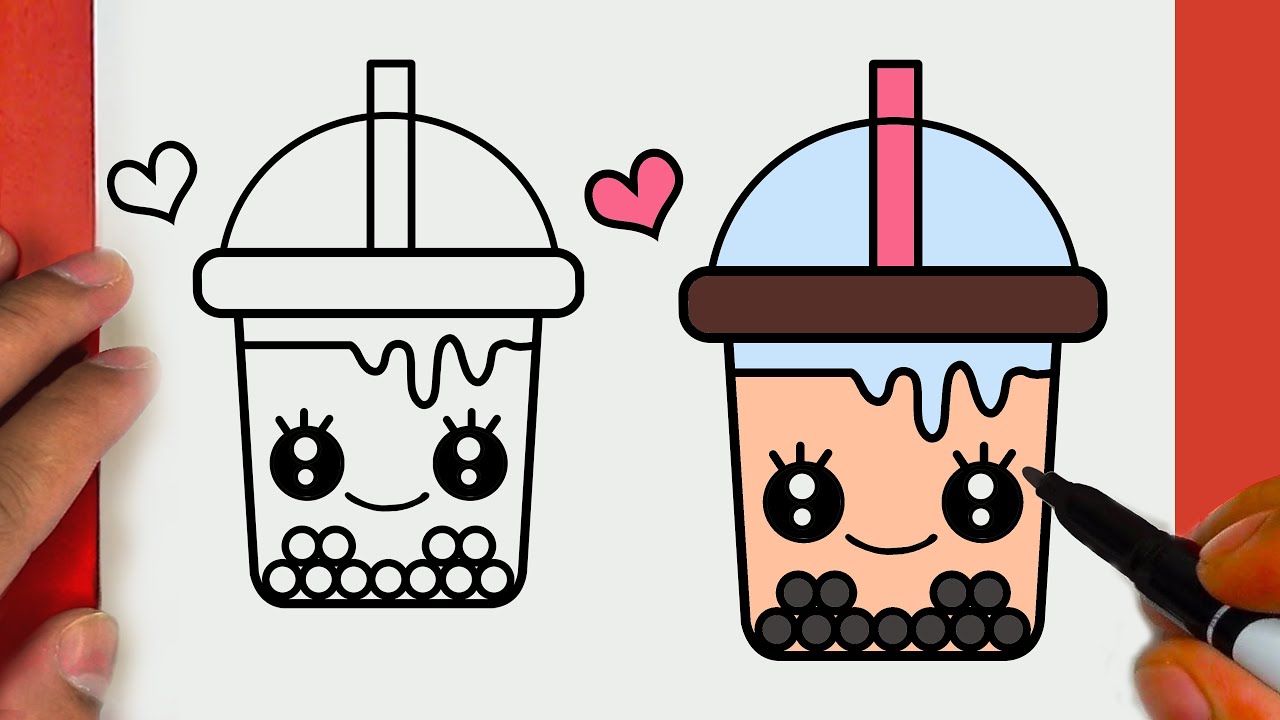 COMO DESENHAR UMA BEBIDA DE CHÁ DE BOLHAS FOFA, PASSO A PASSO, JACKDesenhos