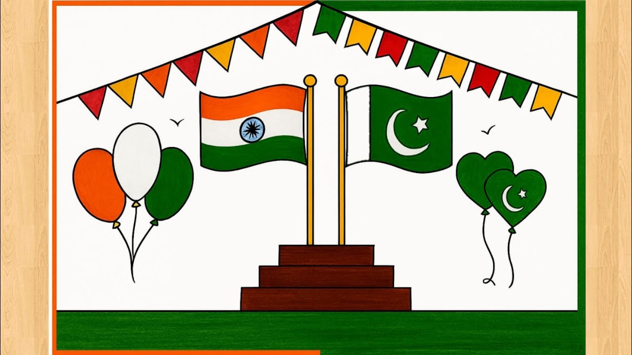 Pakistan vs India Independence Day Drawing | 14 August & 15 August Poster Art | Easy Chart  Drawing