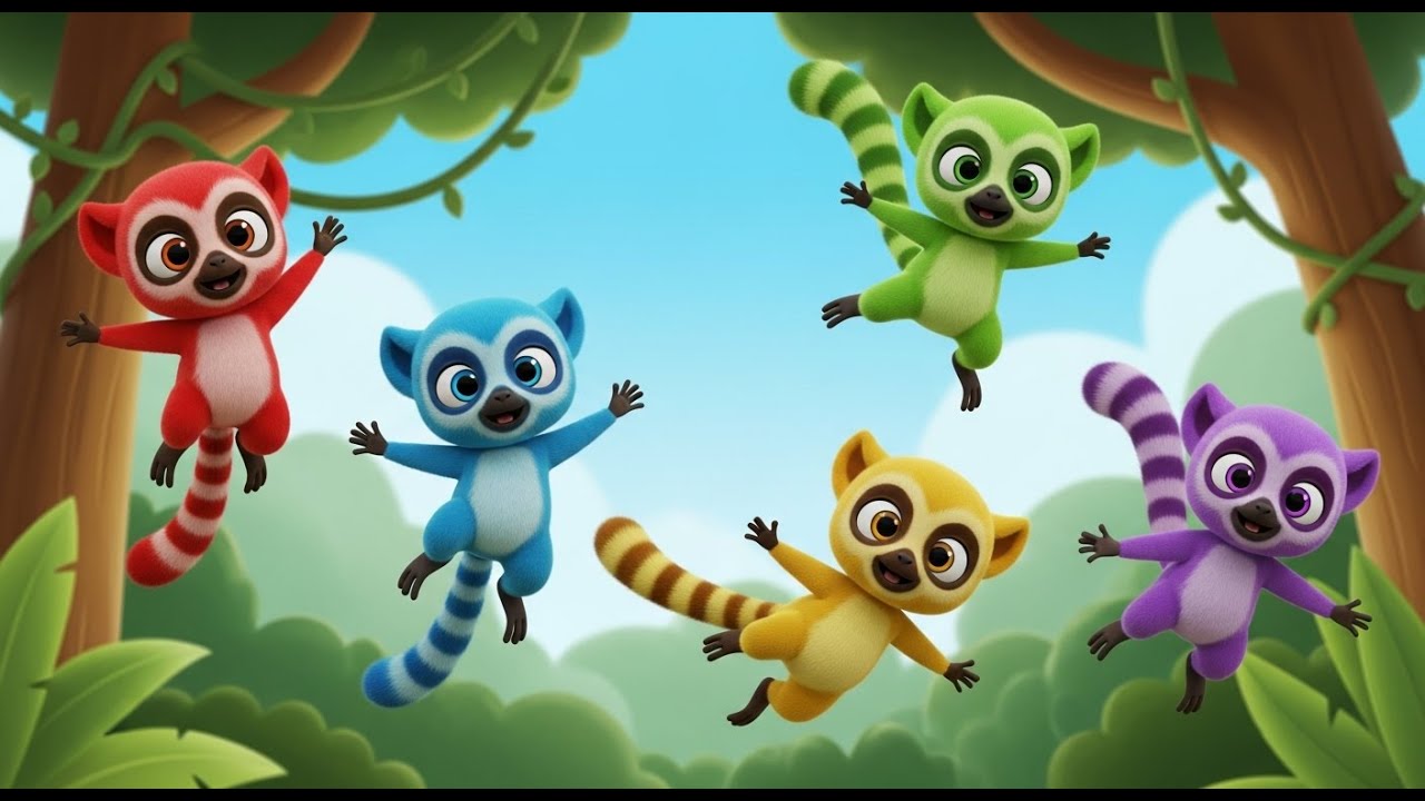 Cinco Pequeños Lémures Saltan, Saltan, Sal | Canciones Infantiles y Rimas para Niños