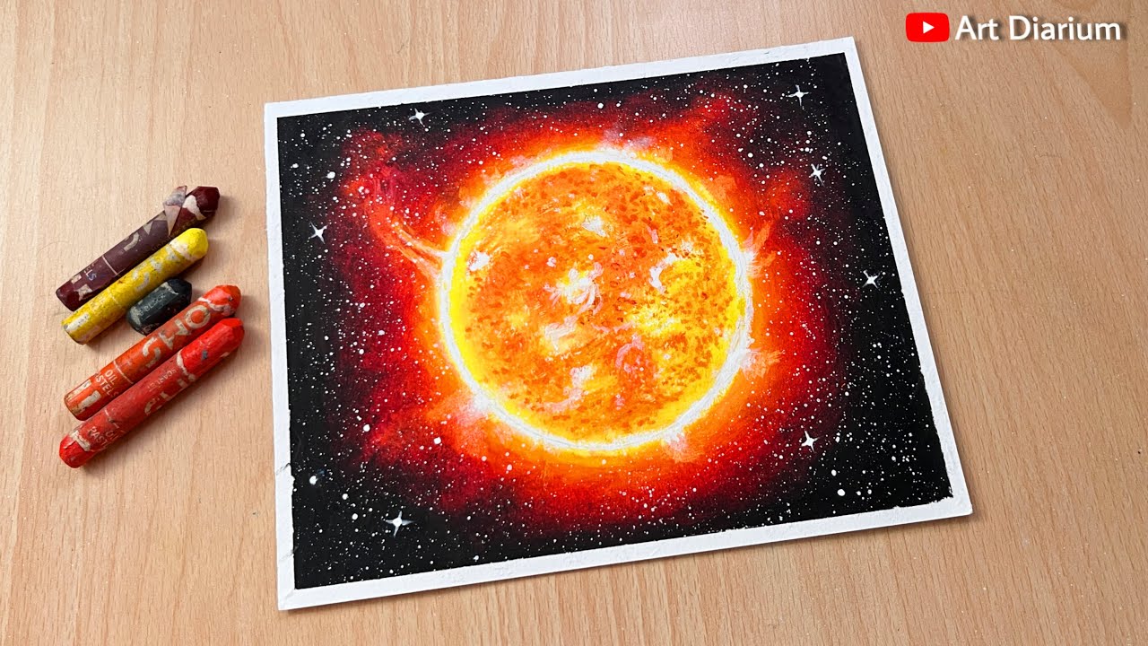 How to draw The Sun with Oil Pastel Step-by-Step for Beginners #nationalspaceday