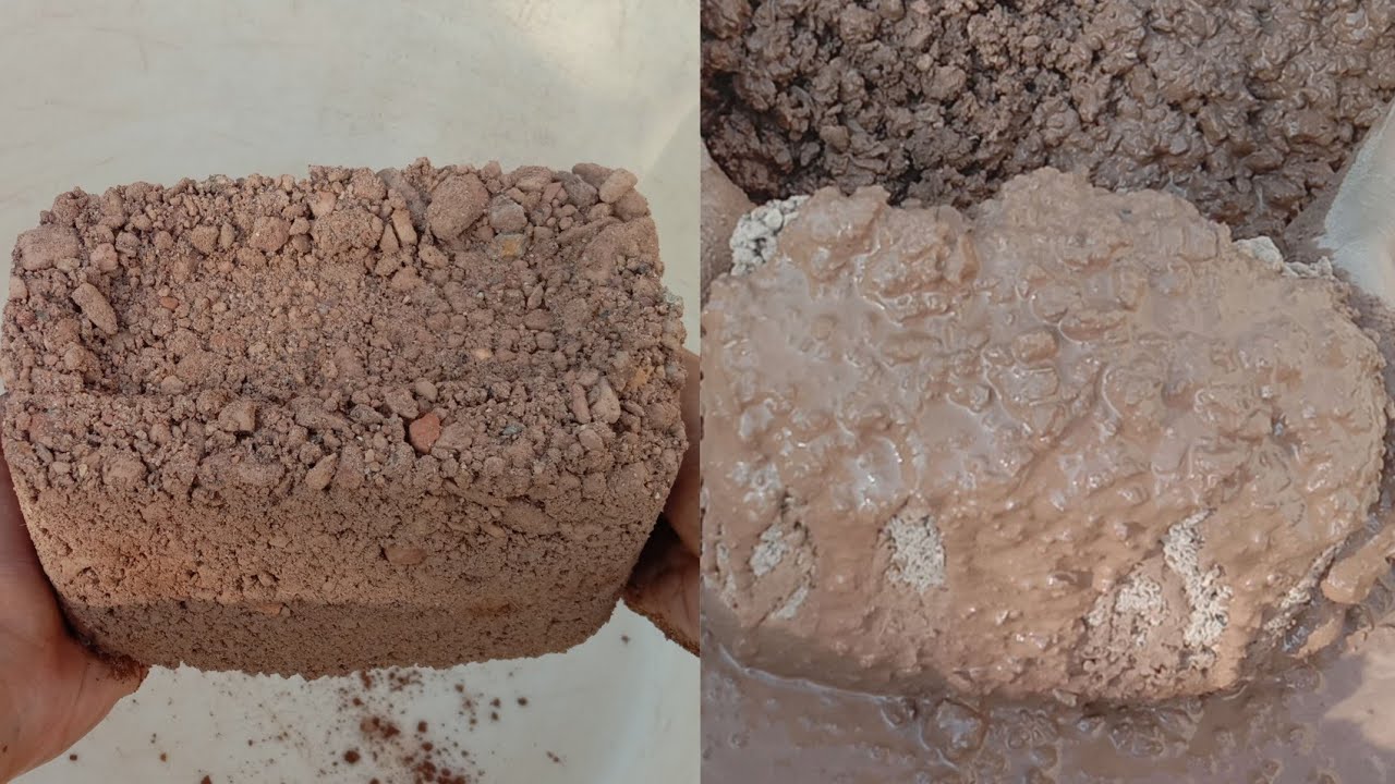 ASMR: Super gritty red dirt bricks crumbling and dipping in water. my fav paste clr