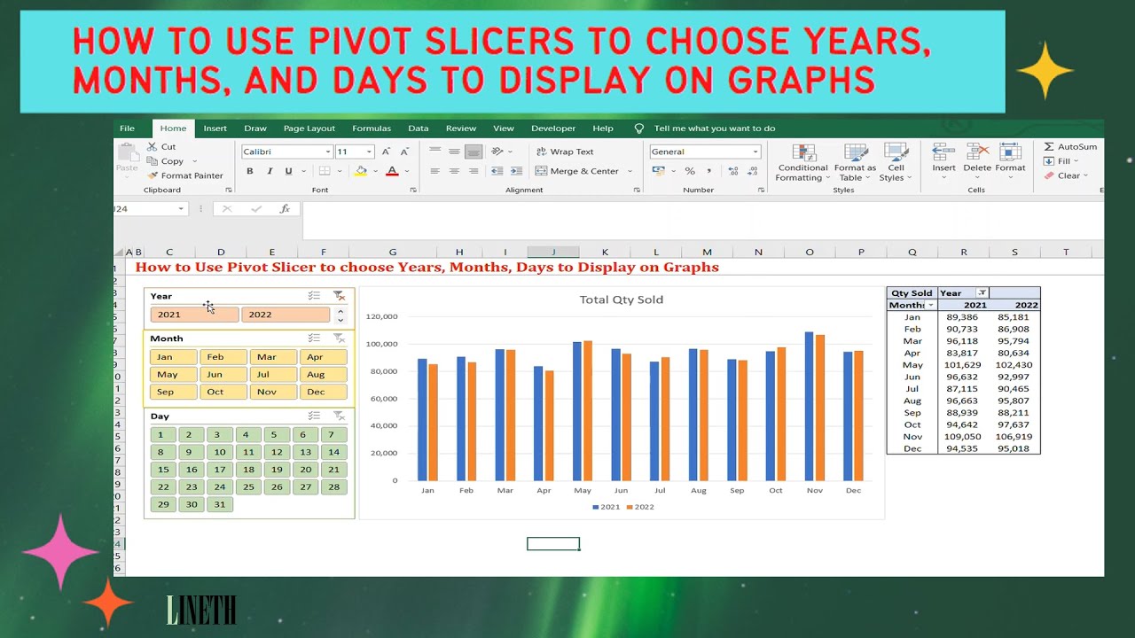 How to Use Excel Pivot Slicer to Choose Years, Months, Days to Display on Graph