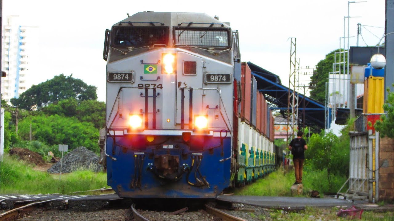 Trem Double Stack passando pela PN em Americana-SP (Full HD)