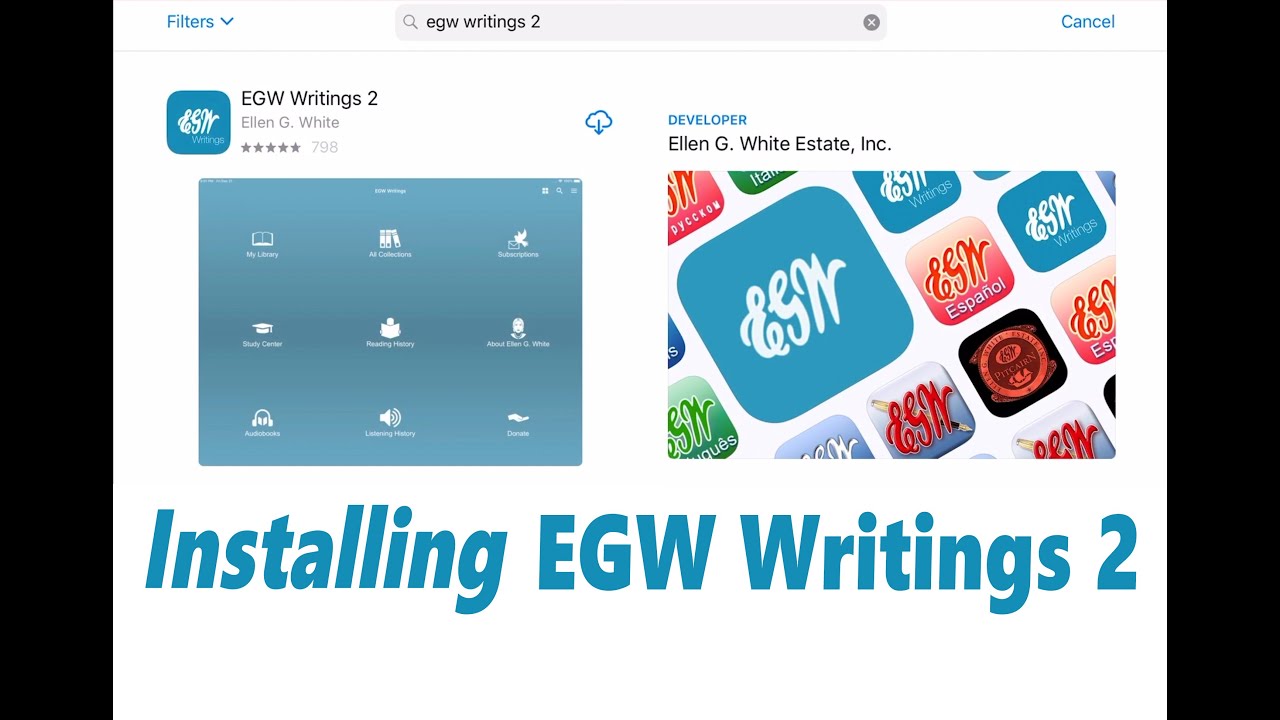 EGW Writings 2 for iOS - first time install and setup