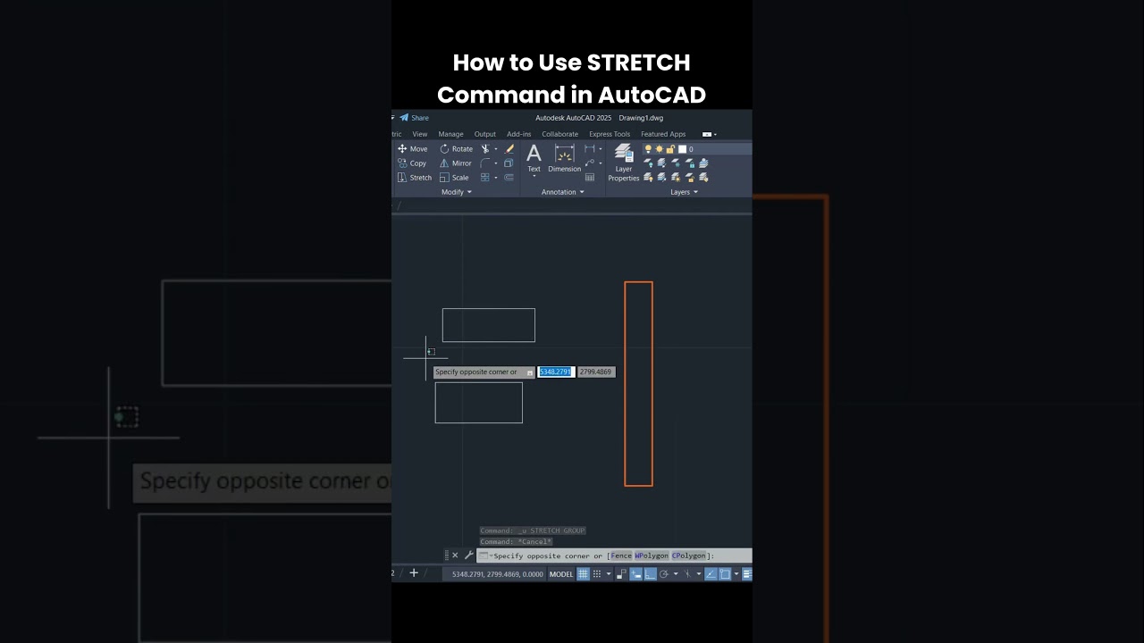 How to Use STRETCH Command in AutoCAD | Modify Drawing Like a Pro