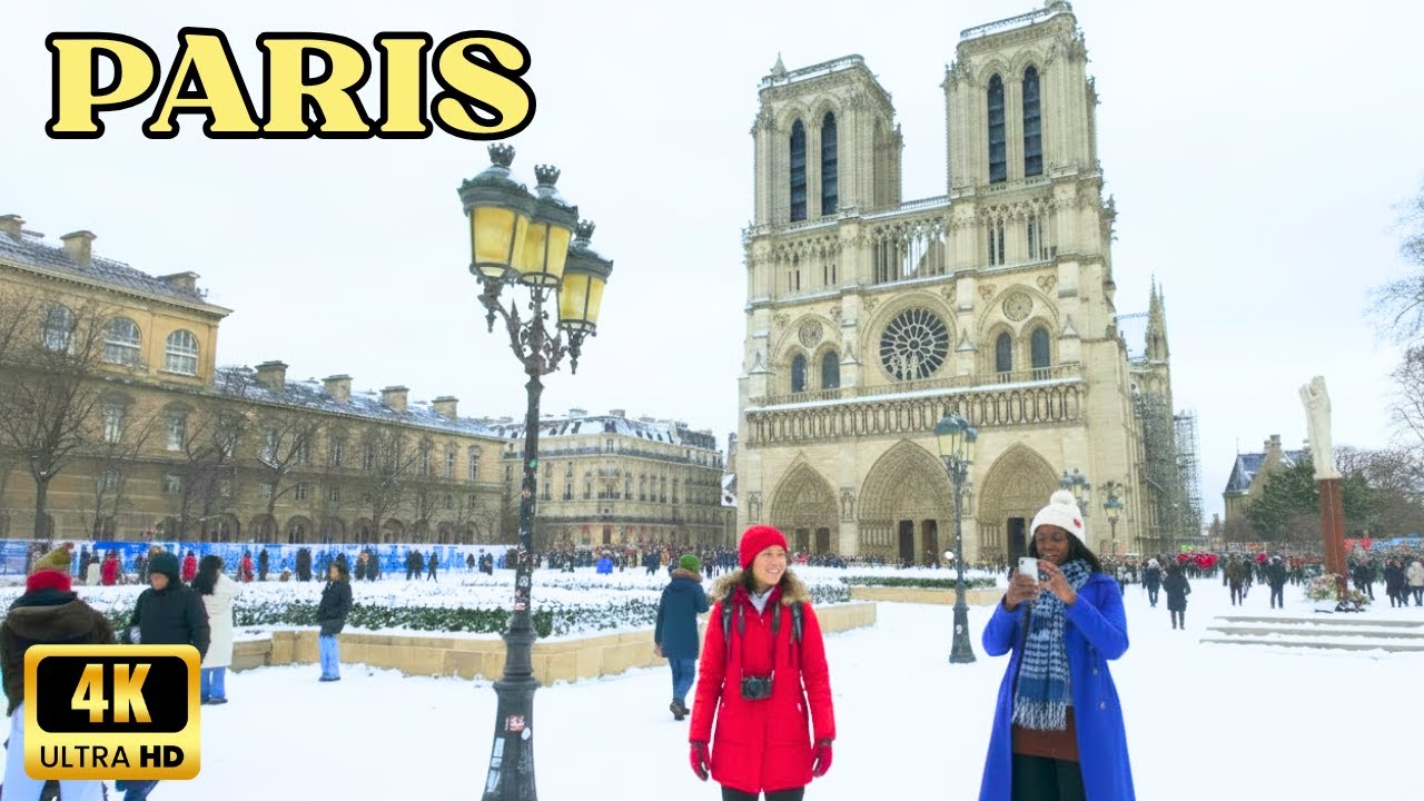 Paris Notre Dame Snow ❄️ Walk 2026 Winter 4K