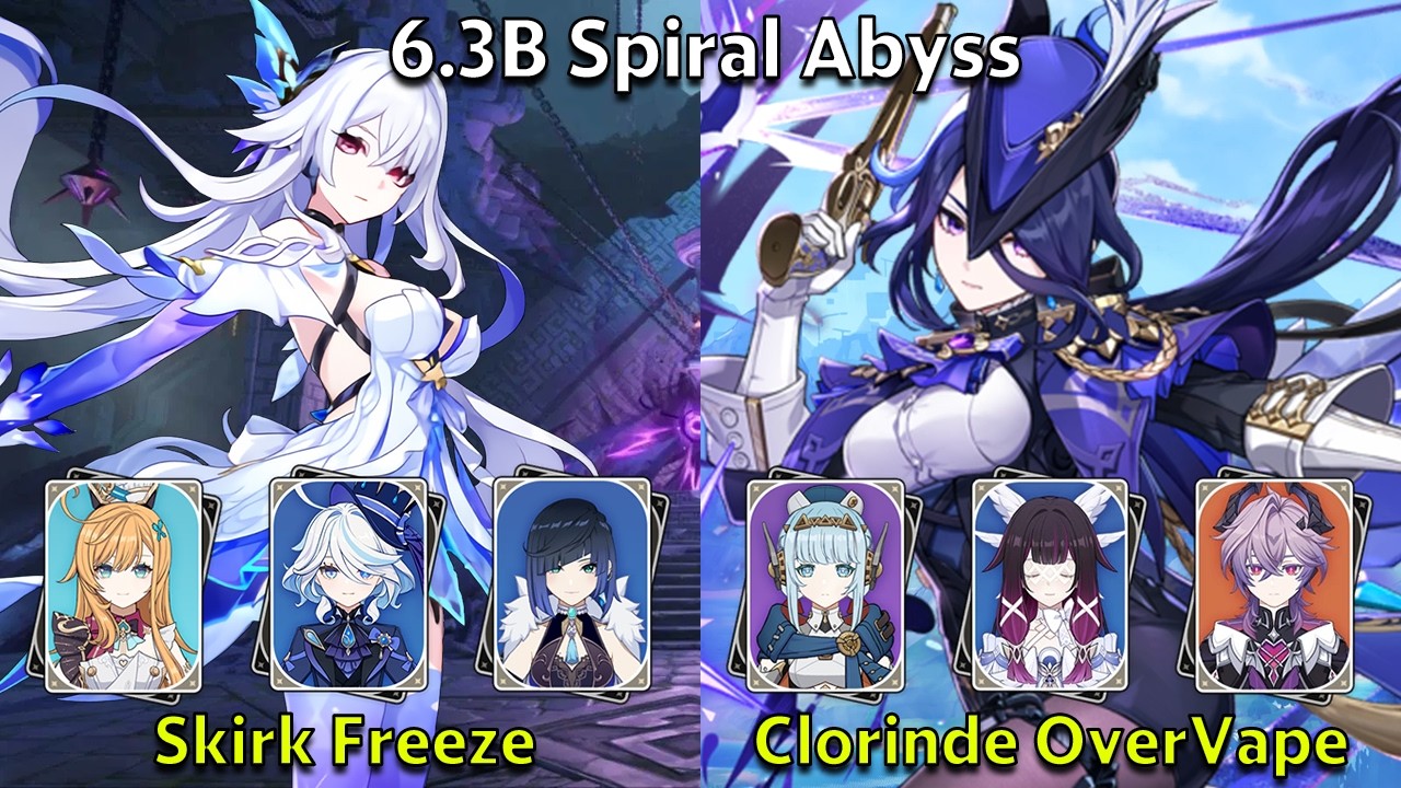C0 Skirk Freeze & C0 Clorinde OverVape - Genshin Impact 6.3b Spiral Abyss Full Clear
