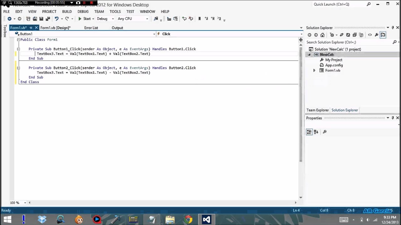 Visual Basic Simple Calculator Tutorial (Visual Studio 2012 Express) - Difficulty: Easy