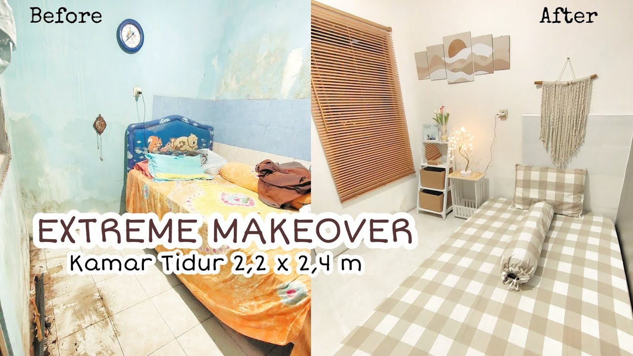 EXTREME MAKEOVER KAMAR SEMPIT 2,2 X 2,4 METER || Ganti Kasur Royal Foam | Low Budget From Shopee