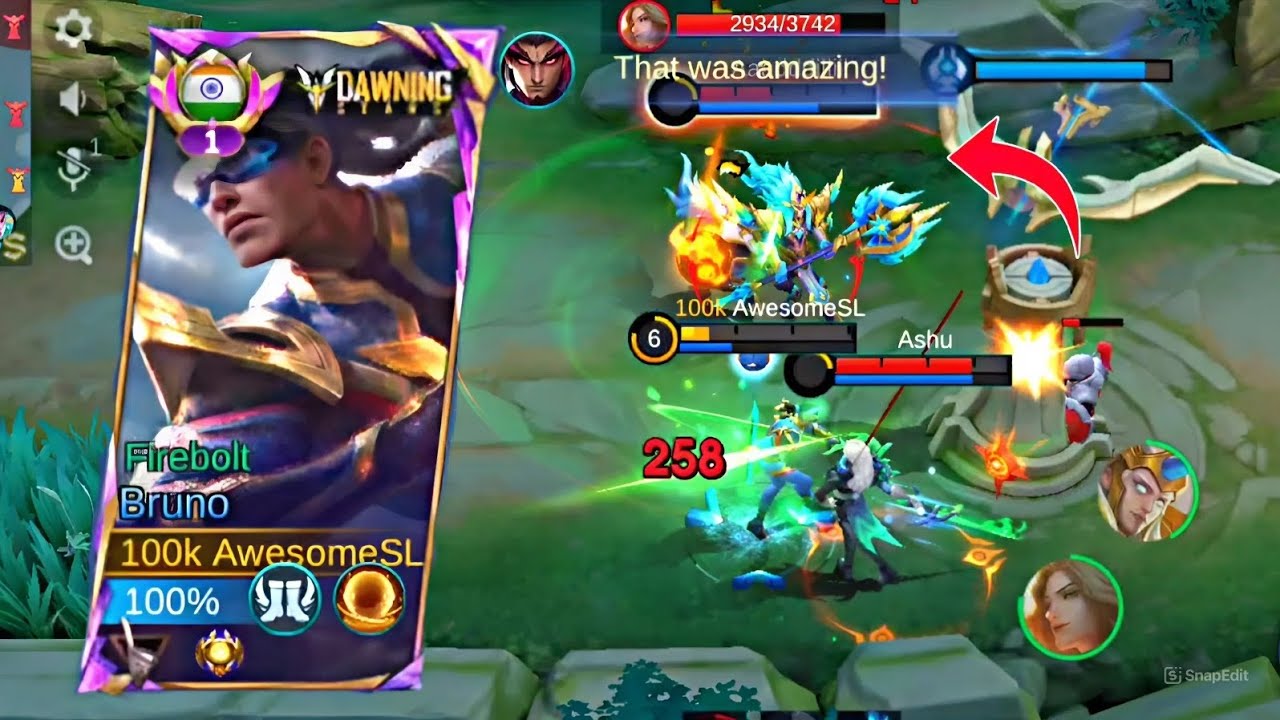 BRUNO'S SURVIVABILITY AT ITS PEAK 💀 MLBB | BRUNO GAMEPLAY ⚡ INDIA NO.1 BRUNO