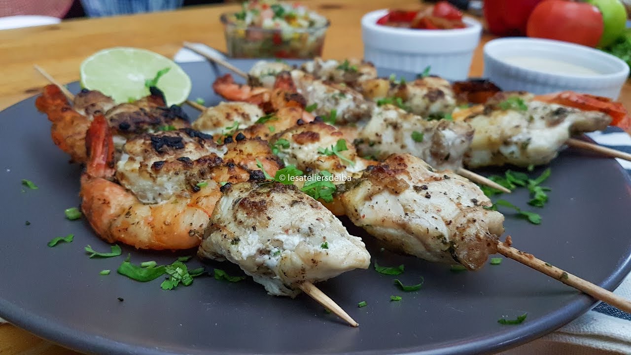 Brochettes Lotte et Gambas aux 3 Sauces