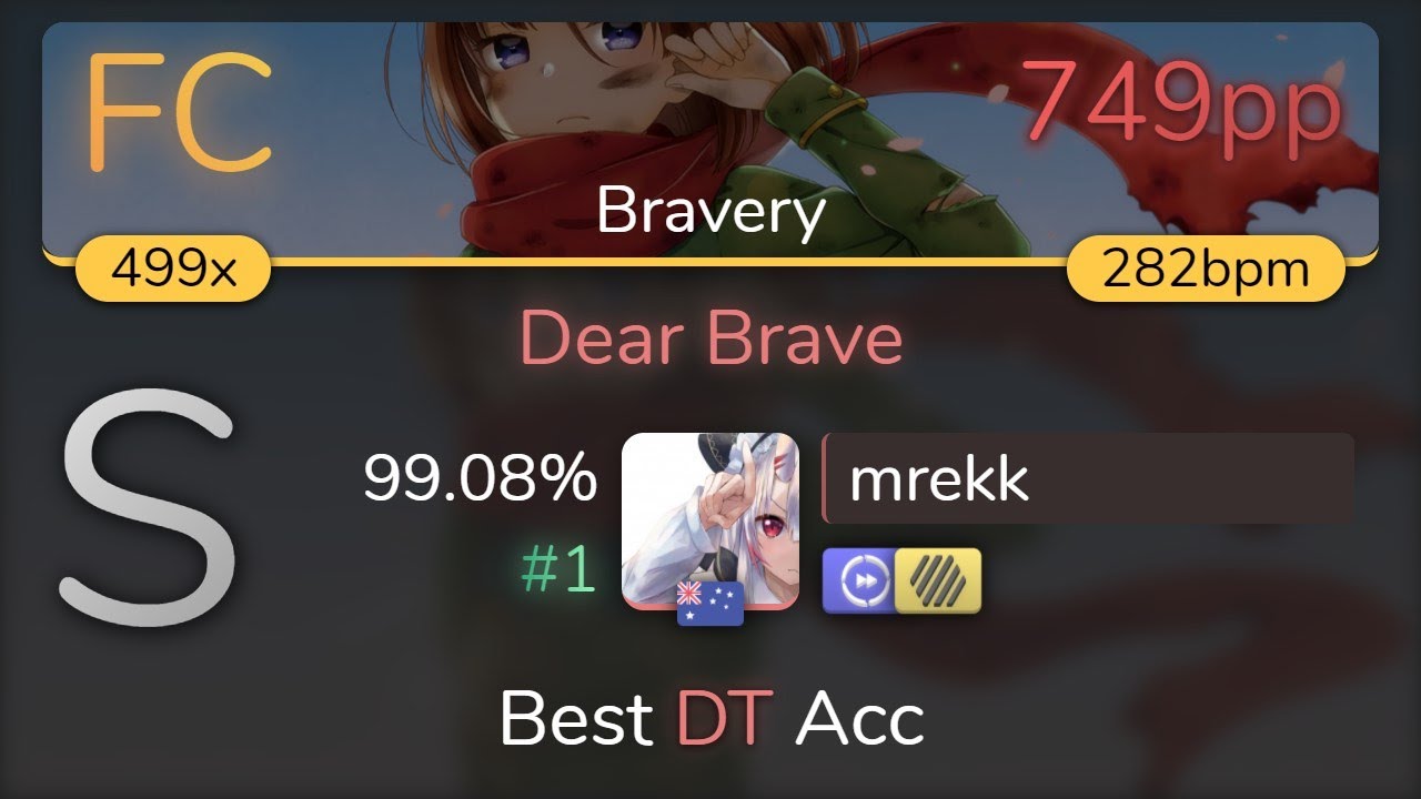 [Live] mrekk | Kano - Dear Brave [Bravery] +HDDT 99.08% {#1 749pp FC} - osu!
