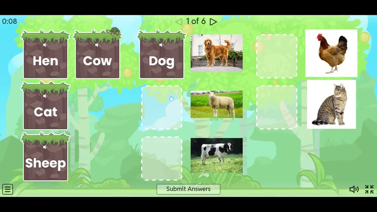 Domestic Animals names - Match Image to word