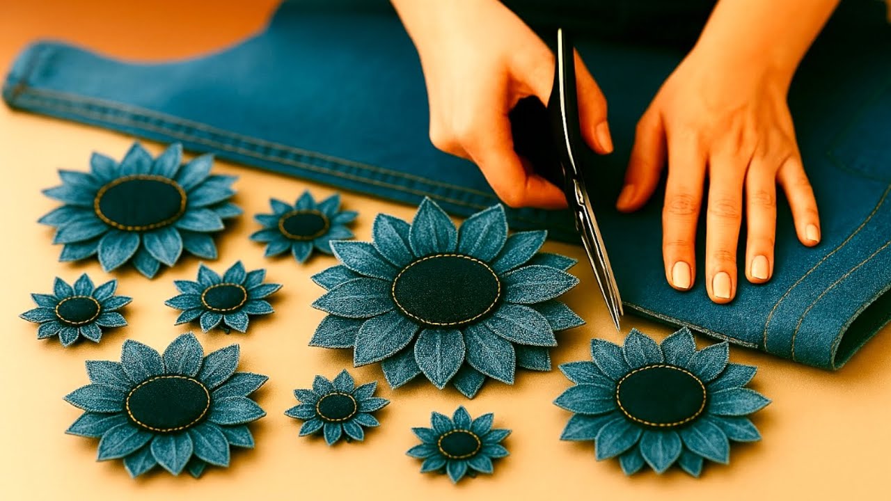 DIY_How to make everlasting sunflowers from old jeans/Artistic creativity