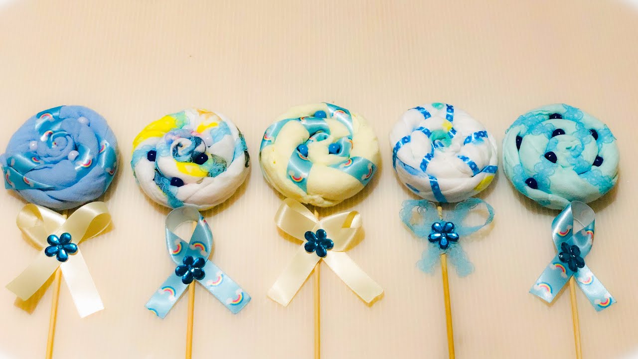 DIY baby washcloth lollipops|| Party Decor|| How to make baby shower centerpieces with baby clothes