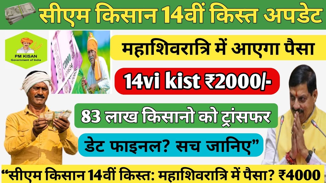 CM Kisan 14th Installment Date 2026: महाशिवरात्रि पर ₹4000? 🥳 14वीं किस्त की तारीख तय! सच जानिए