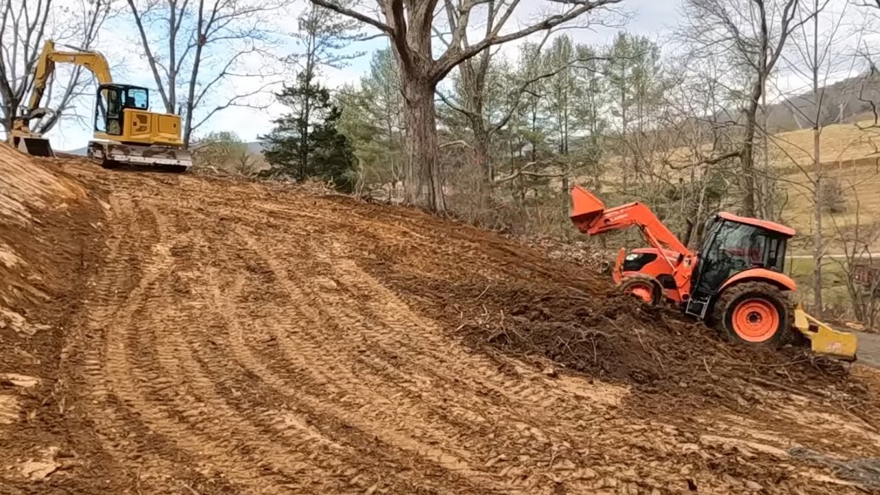 Driveway Install Using Cat Excavator and Skidsteer-Trucking Stone, Grass Seed, and Straw!!!