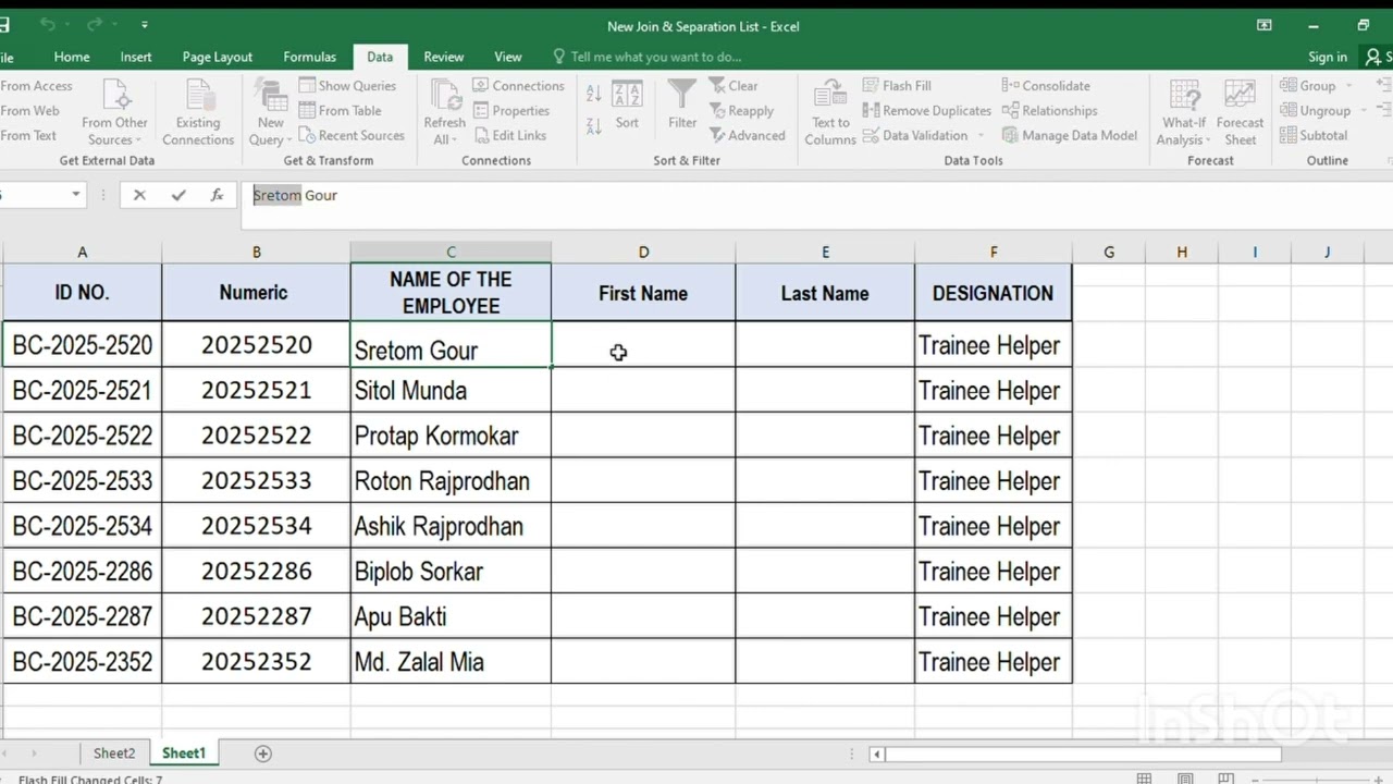 Use Of Flash Fill In Excel | Split First NameAnd Last Name & Numeric Flash Fill.