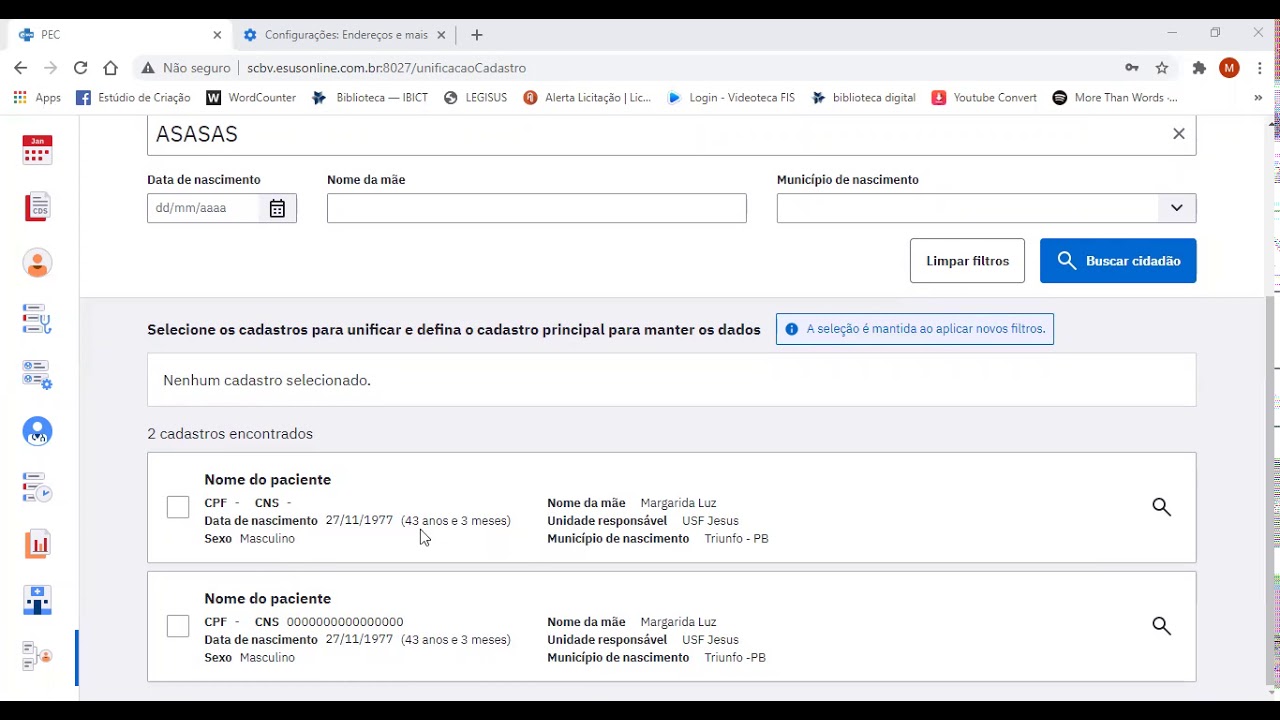 ESUS  - Unificação de Cadastros