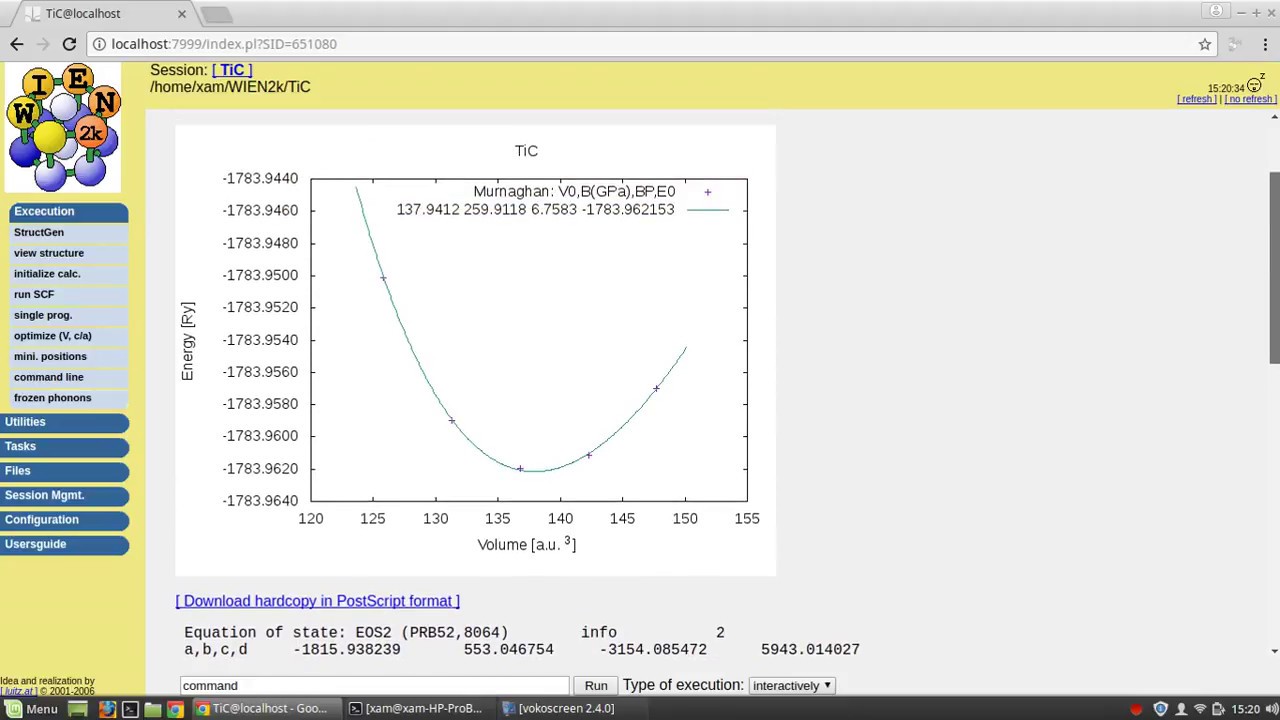 Volume optimization Energy vs Volume plot wien2k (TiC example)