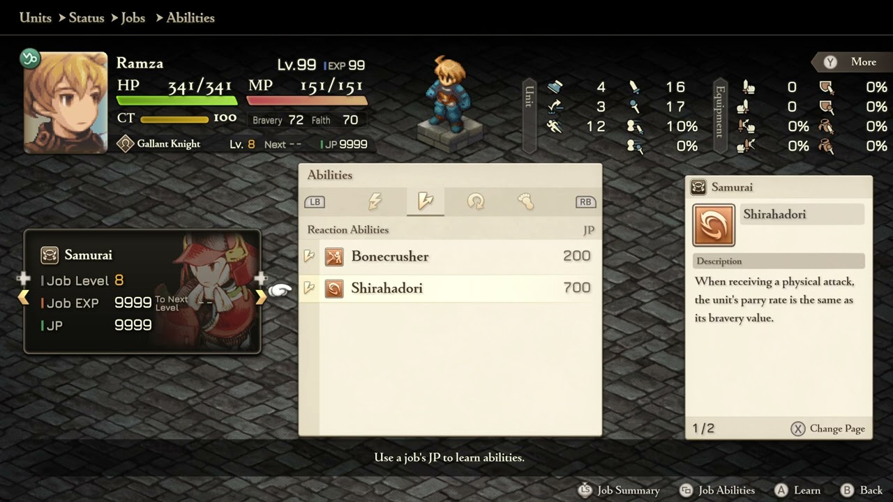 Final Fantasy Tactics: The Ivalice Chronicles: Ramza (Gallant Knight) Overview and Builds