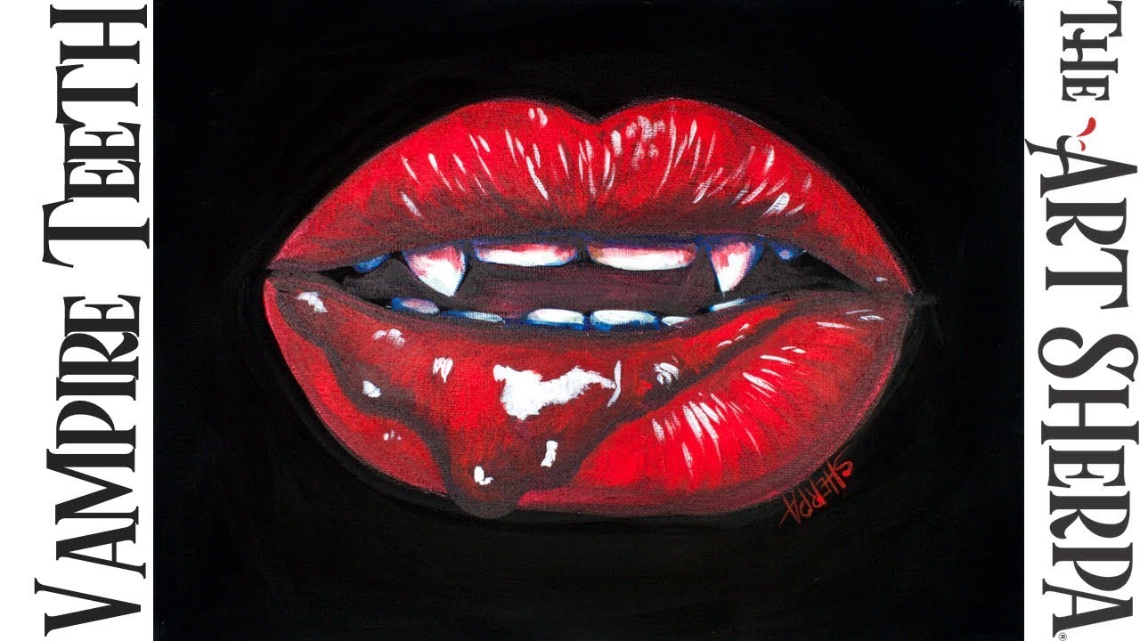 How to paint with Acrylic Realistic Vampire's Kiss with teeth | TheArtSherpa