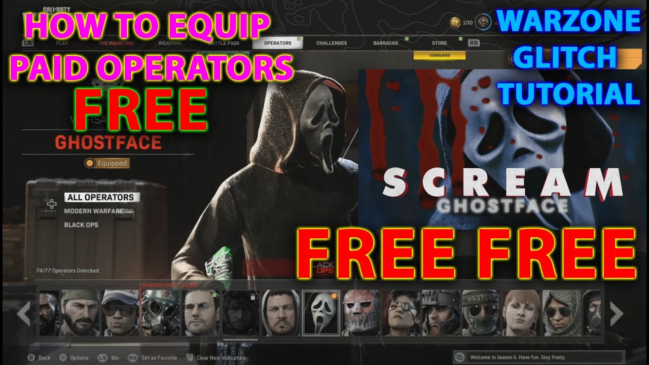 WARZONE GLITCH TUTORIAL FREE GHOSTFACE OPERATOR HOW TO EQUIP PAID OPERATORS FOR FREE IN WARZONE