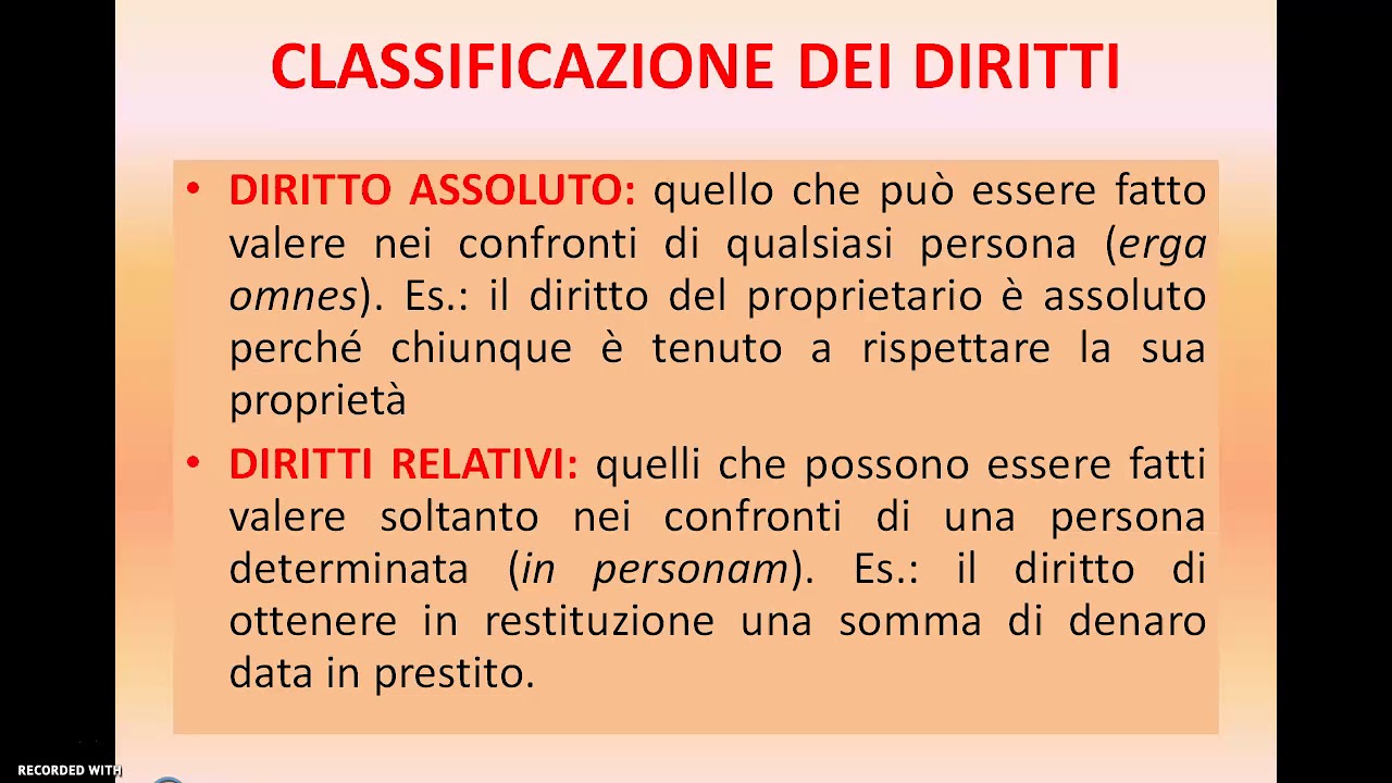 CLASSIFICAZIONE DEI DIRITTI