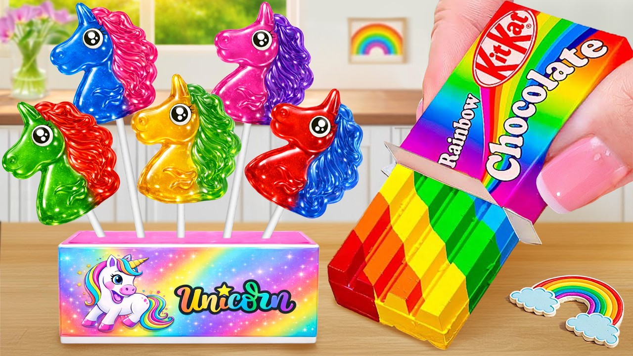 Rainbow Unicorn Lollipops vs KitKat Chocolate Bars🍫Best Colorful Candy Dessert | Bonny Sweet Baking