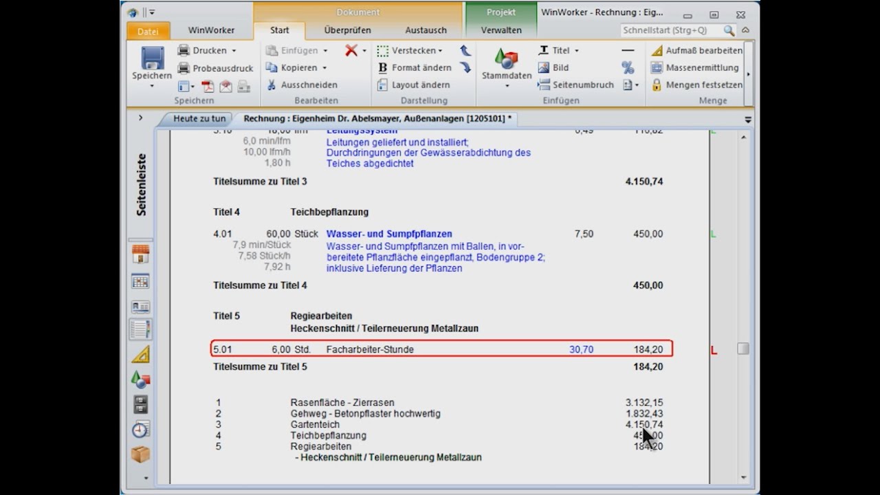 Rechnung direkt aus Auftragsbestätigung erstellen mit WinWorker für den GaLaBau