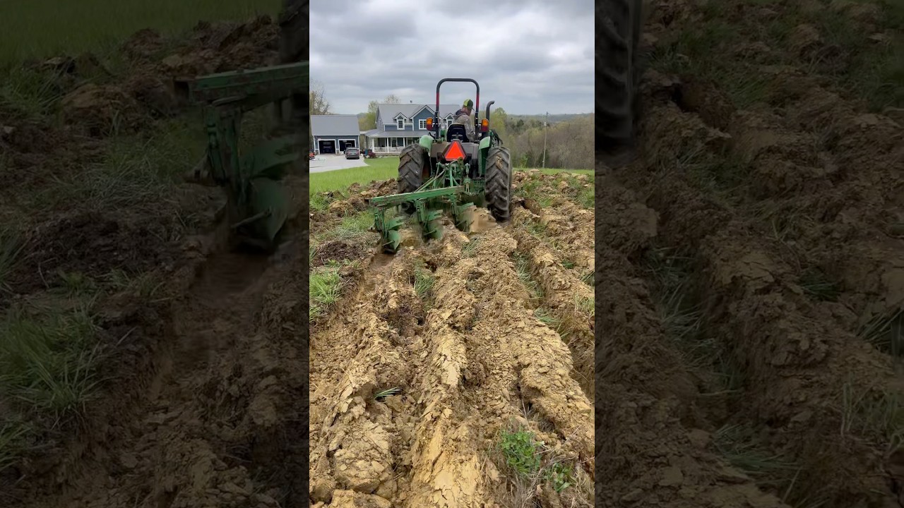 Pulling a 3 bottom plow with our John Deere 5065!🚜       #johndeere  #smallfarm #garden #plowing