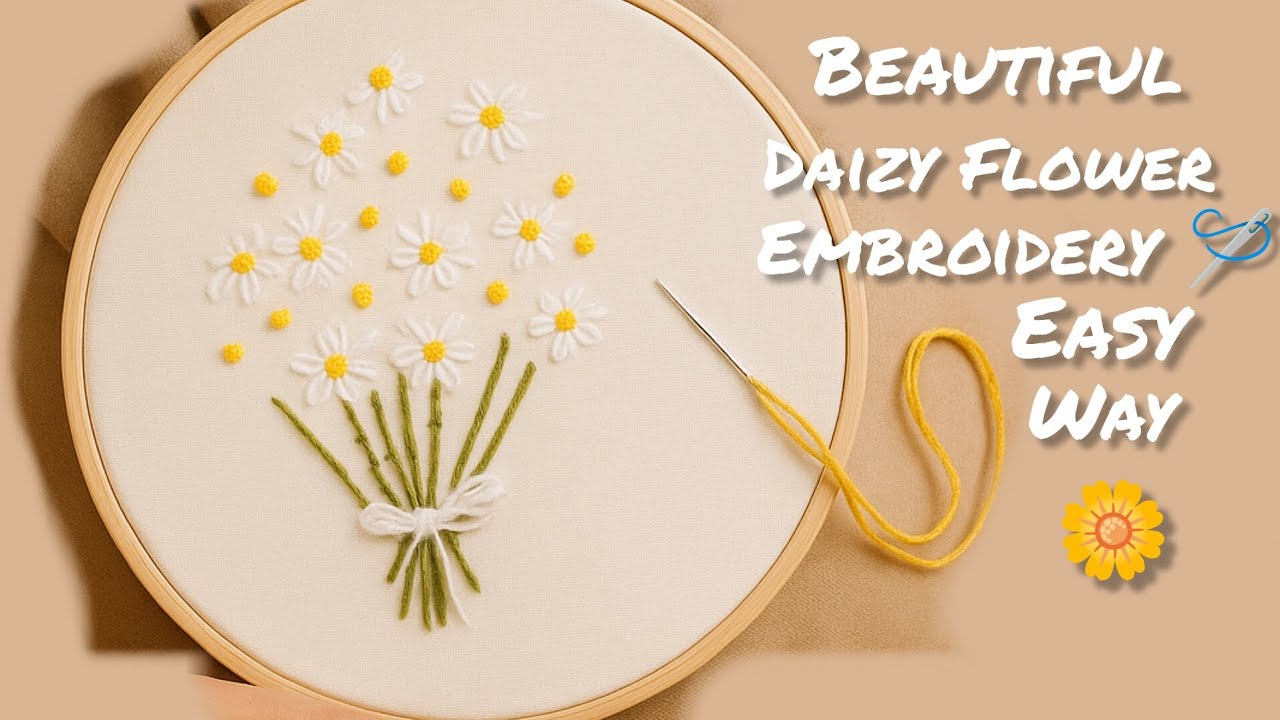 Daizy Flower Bouquet Embroidery Stich// Design Stitching Easy Way #farhindesingner #embroidery 