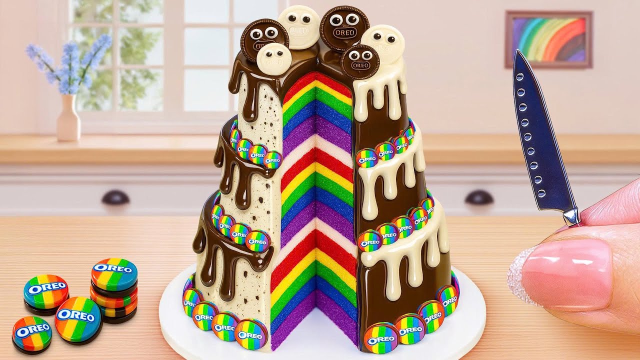 Rainbow Layers Cake Recipe With Oreo Chocolate | Satisfying Mini Rainbow Cake Decorating Ideas