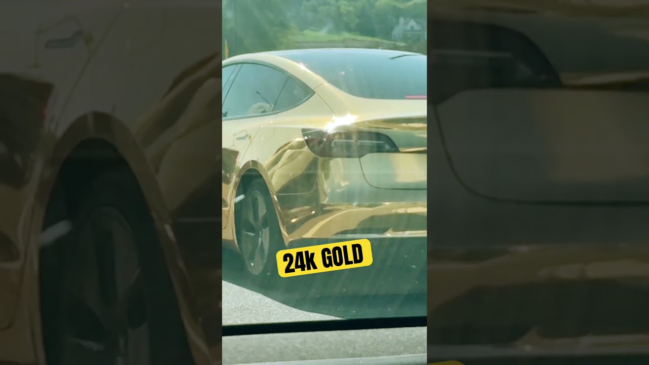 24k Gold wrapped Tesla #tesla