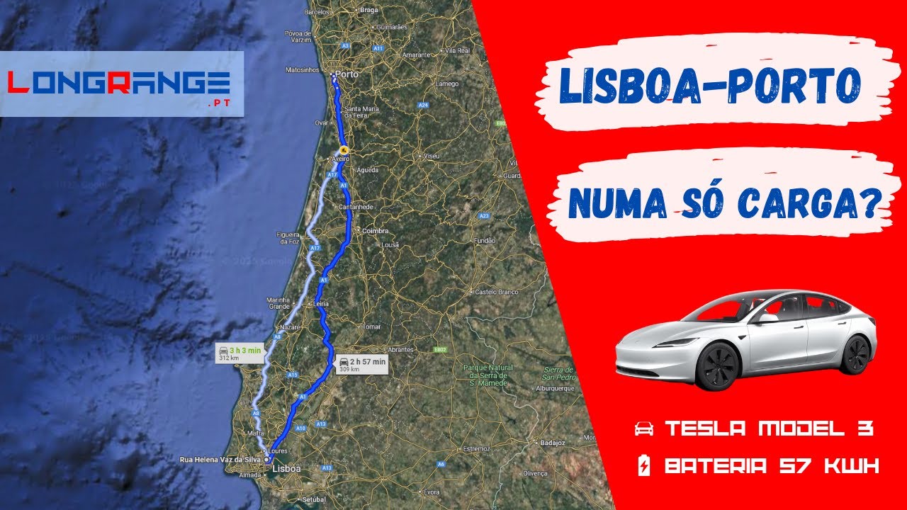 De LISBOA ao PORTO NUMA SÓ CARGA? Teste autonomia Tesla Model 3 RWD 2024