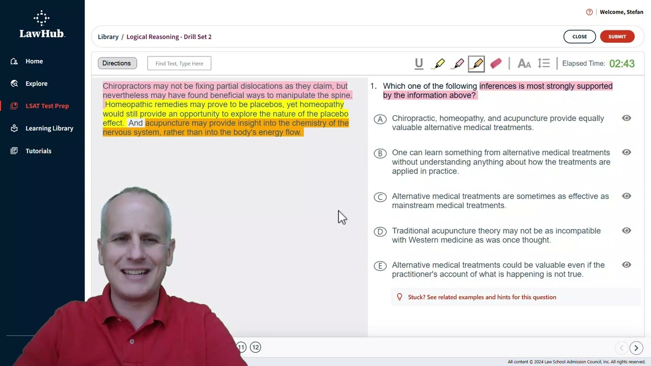 How to Identify a LSAT Logical Inference by Highlighting with LawHub Logical Reasoning Drill Set 2