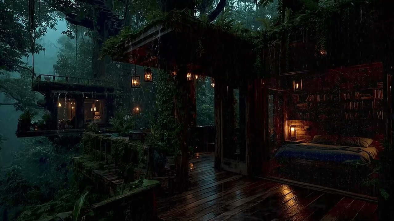 Deep Sleep & Peaceful Rest | Tranquil Midnight Rain Surrounding a Hidden Woodland Cabin 🌲