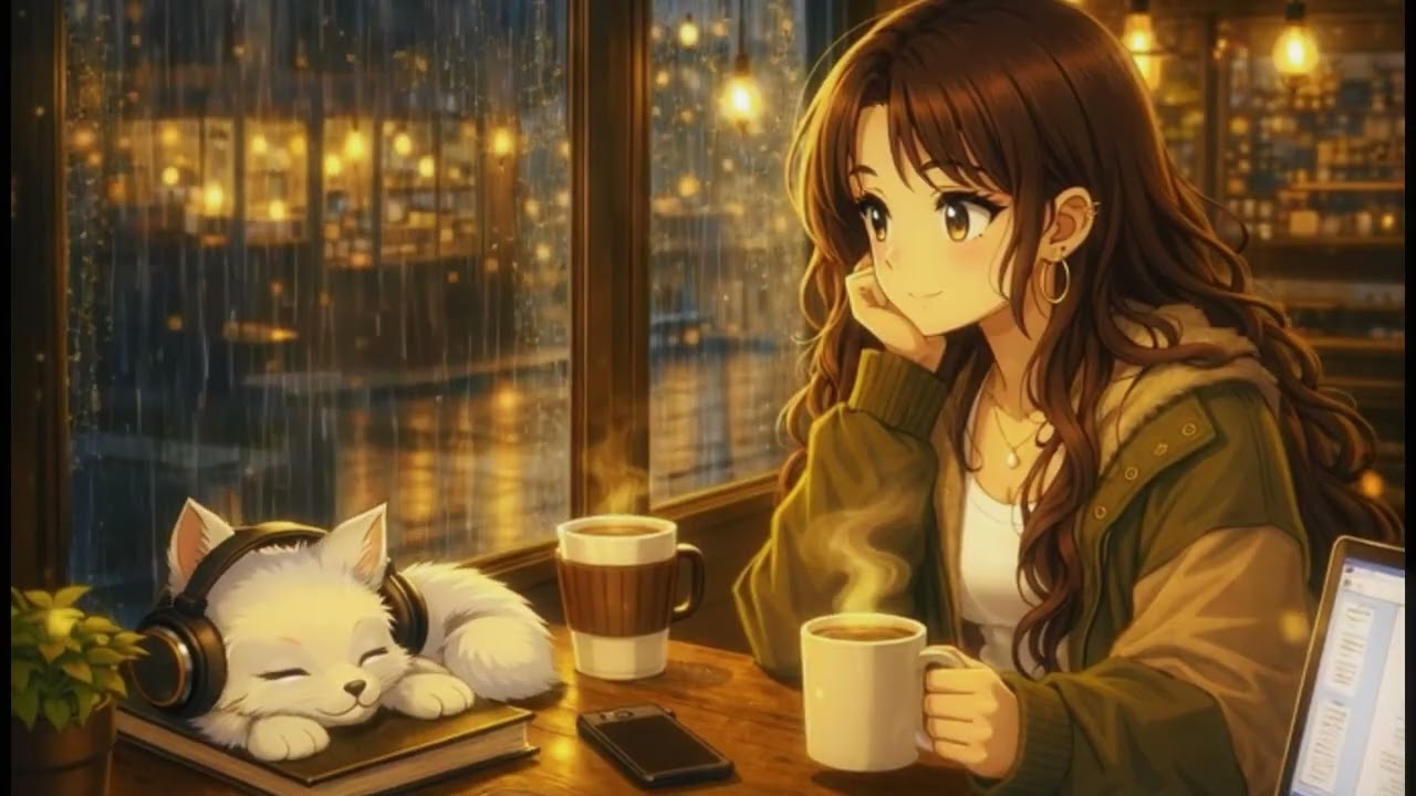 Rainy Night Café ☕🌧️ Lofi Beats for Studying, Relaxing and Deep Focus