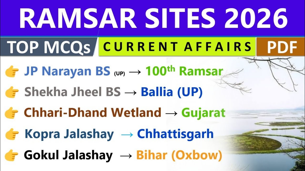 RAMSAR SITES 2026 | CURRENT AFFAIRS 2026 | WETLANDS OF INDIA | SSC CGL, UPSC, RAILWAY |