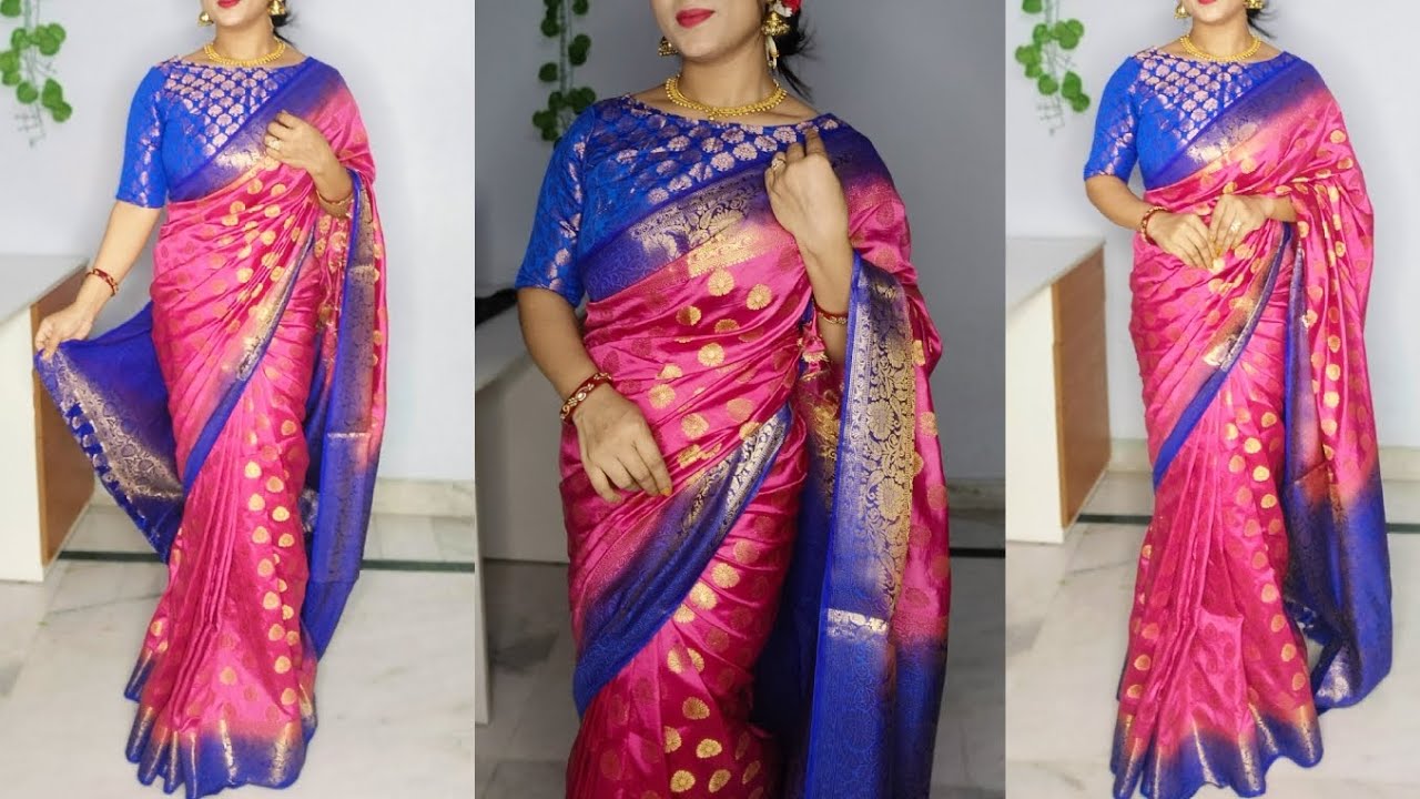 Banarasi silk saree draping in open pallu style | Open pallu saree wearing style @drapesbypoonam