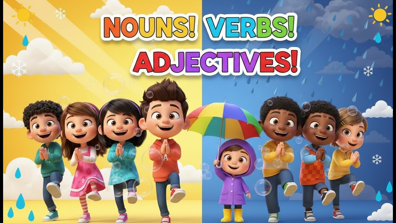Learn Nouns, Verbs & Adjectives - Fun Weather Song for Kids